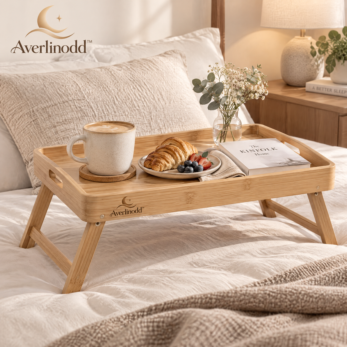 Averlinodd™ Foldable Bed Tray Table | Bamboo Breakfast & Laptop Tray for Bed, Sofa & Relaxing