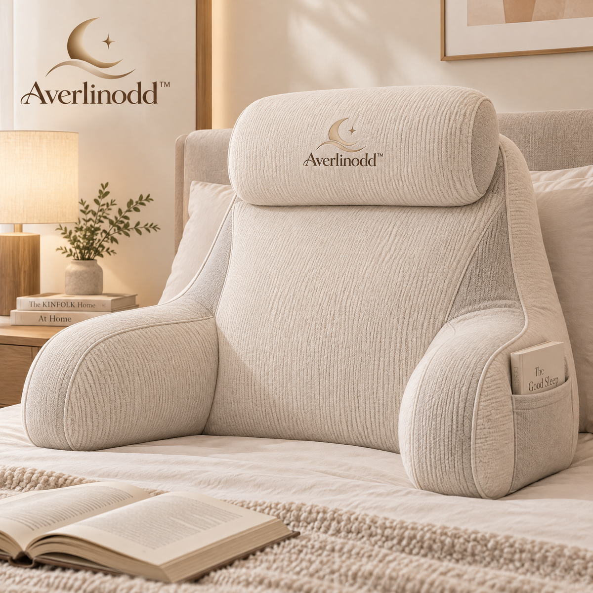 Averlinodd™ Cozy Reading Support Pillow | Bed & Sofa Backrest Cushion with Headrest and Arm Supports