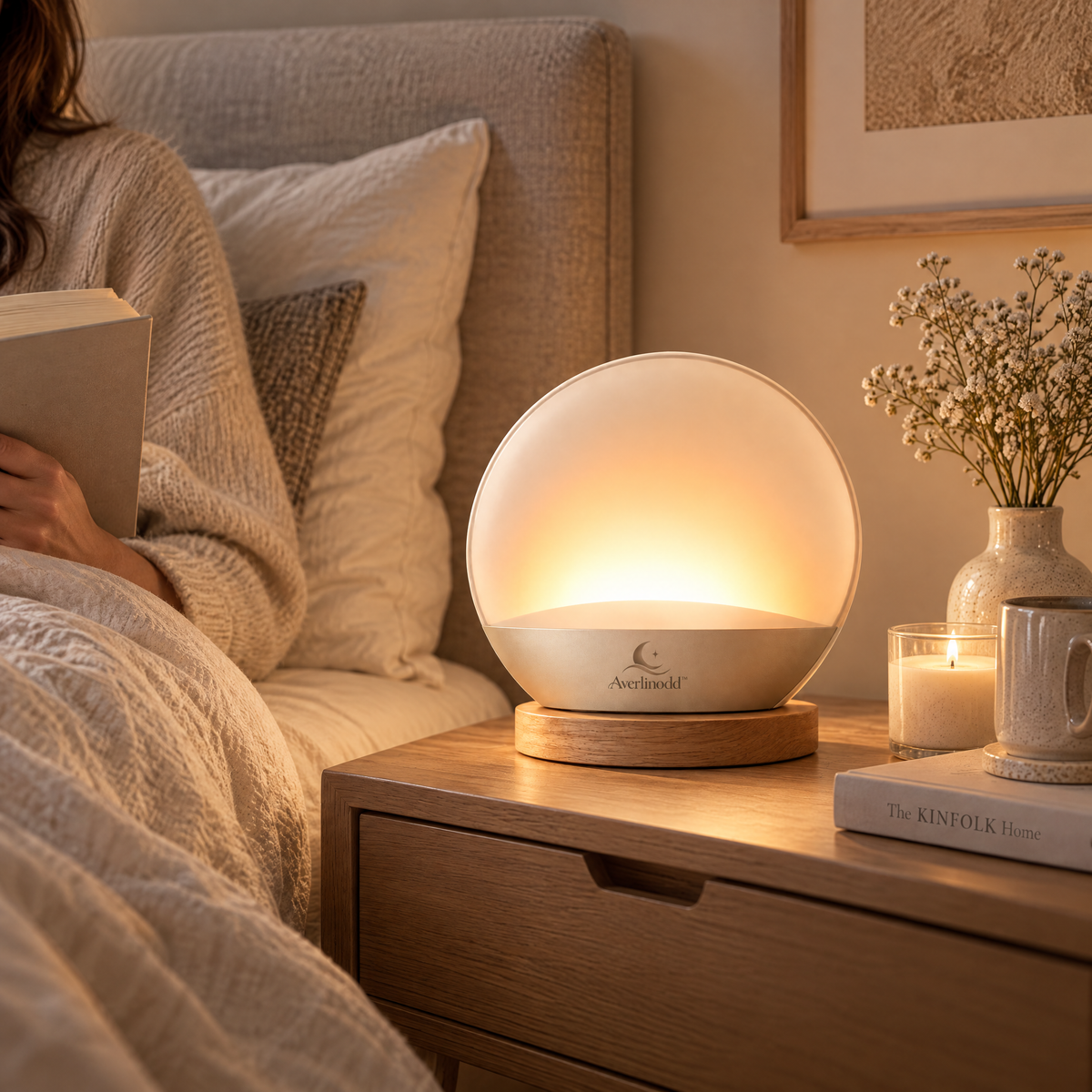 Averlinodd™ Halo Glow Bedside Lamp | Soft Ambient Nightstand Light for Cozy Bedrooms