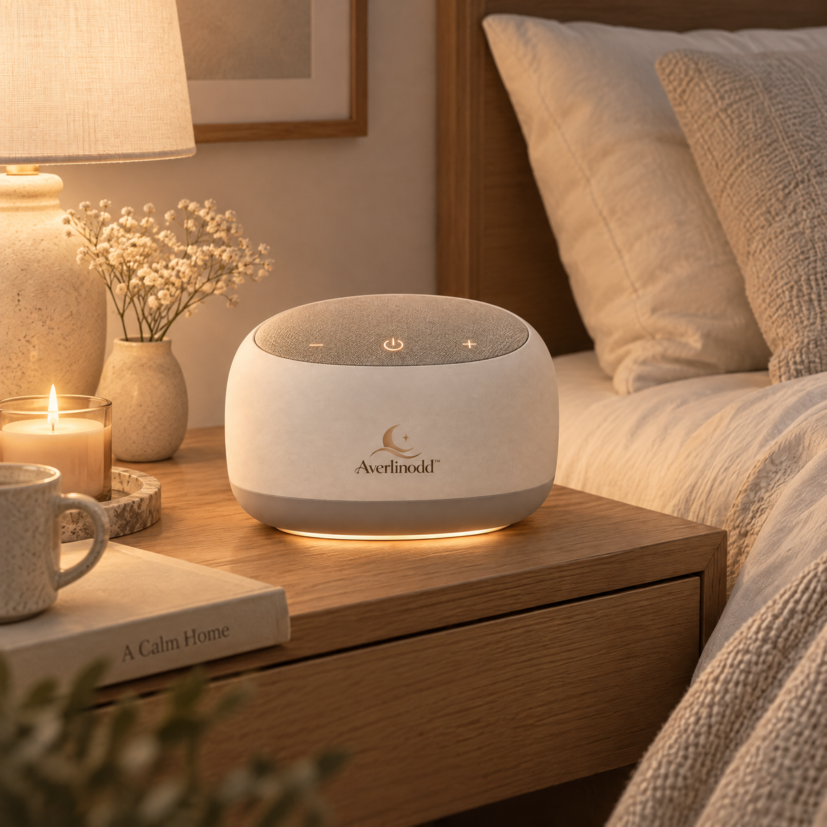 Averlinodd™ Bedside Sleep Sound Machine | Compact White Noise Companion with Soft Ambient Glow