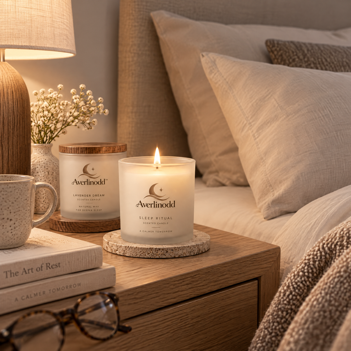 Averlinodd™ Sleep Ritual Scented Candle | Soft-Glow Bedside Candle for Evening Wind-Down