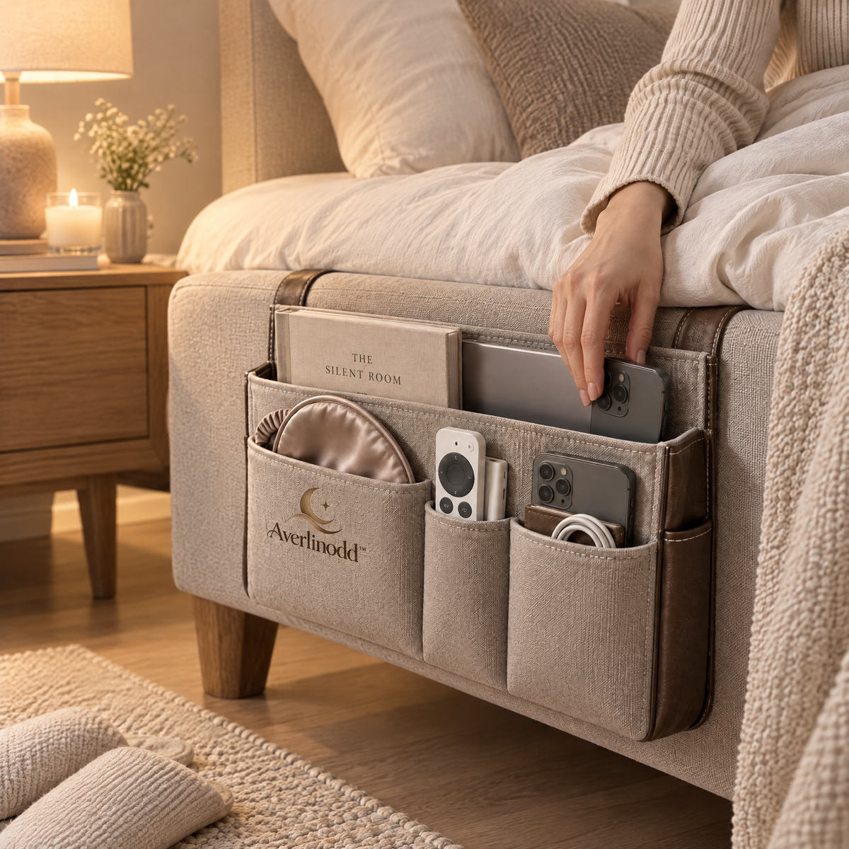 Averlinodd™ Bedside Hanging Organizer | Multi-Pocket Storage Caddy for Bed, Sofa & Nightstand