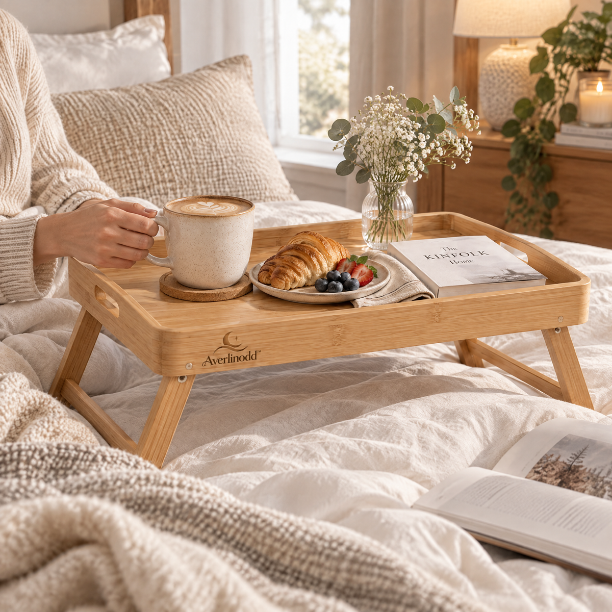Averlinodd™ Foldable Bed Tray Table | Bamboo Breakfast & Laptop Tray for Bed, Sofa & Relaxing