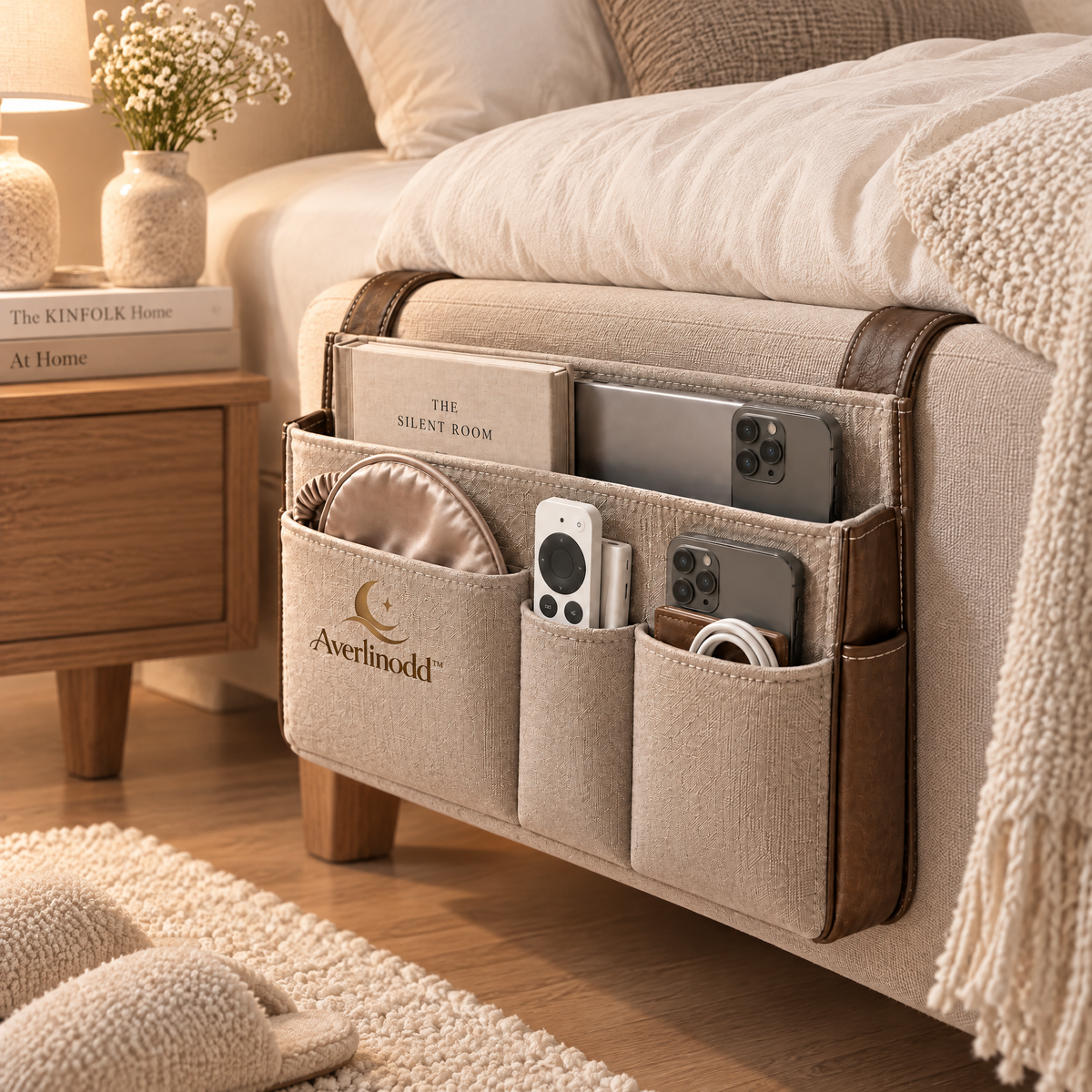 Averlinodd™ Bedside Hanging Organizer | Multi-Pocket Storage Caddy for Bed, Sofa & Nightstand