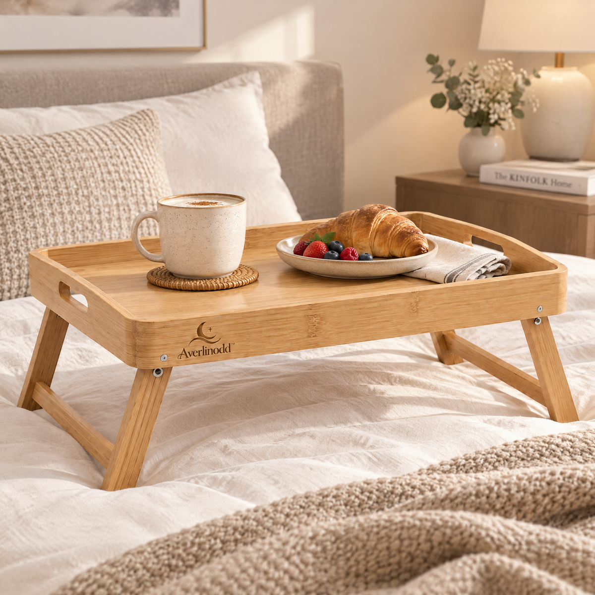 Averlinodd™ Foldable Bed Tray Table | Bamboo Breakfast & Laptop Tray for Bed, Sofa & Relaxing