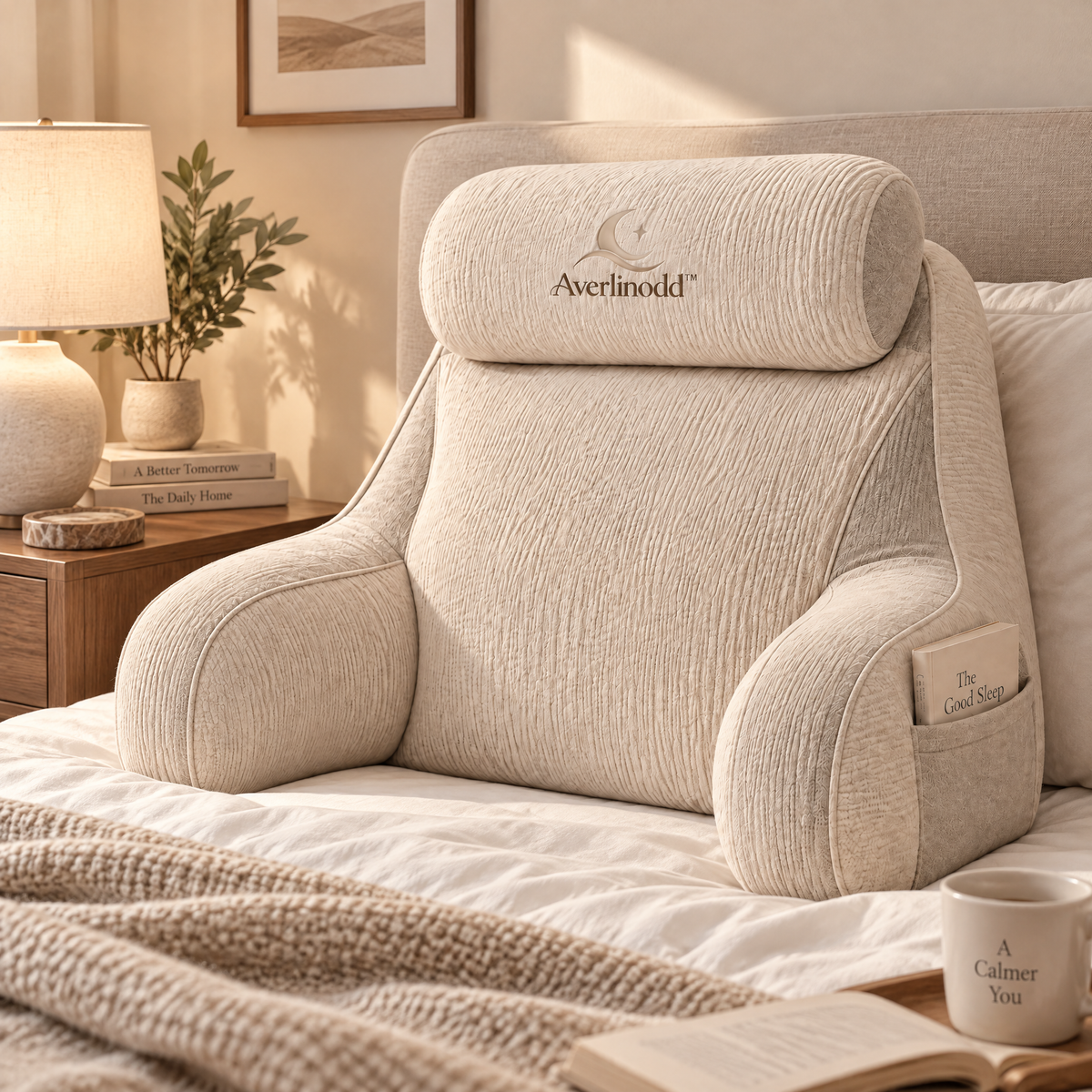 Averlinodd™ Cozy Reading Support Pillow | Bed & Sofa Backrest Cushion with Headrest and Arm Supports